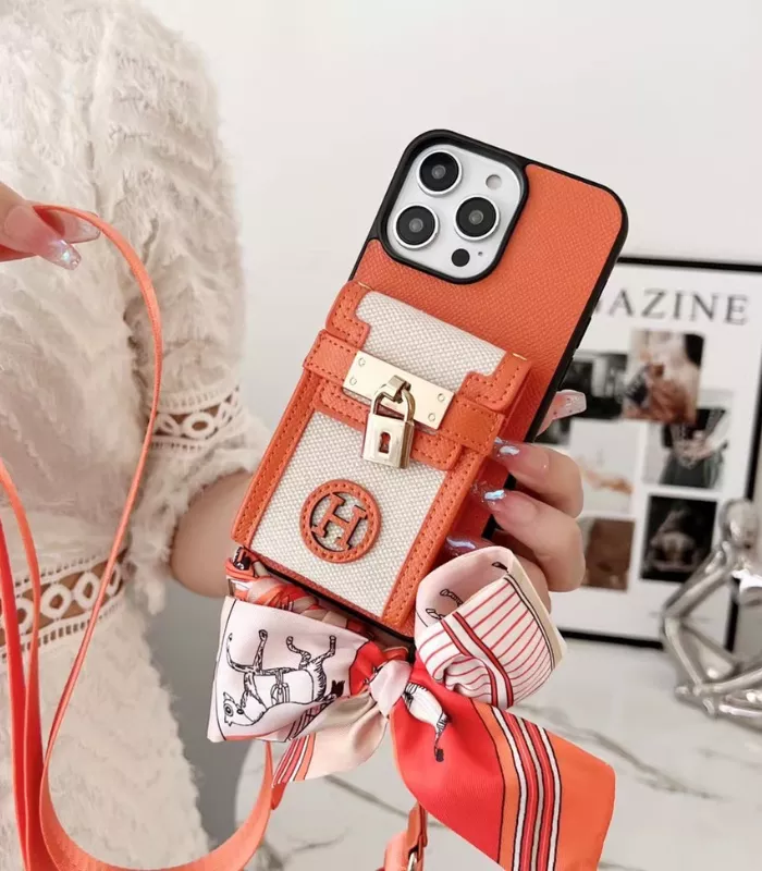 Hermes Leather iPhone case Orange luxury brand thumb