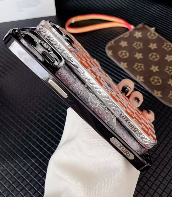 Luxury TPU iPhone Case Lv Brand Purple & orange button details thumb2