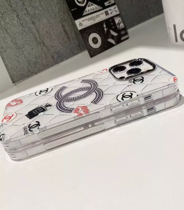 Luxury TPU iPhone Case Lv & Chanel Brand white details