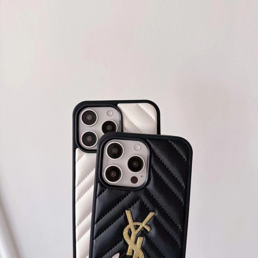 Luxury YSL Style Quilted PU Leather iPhone Case Black & White-1f36bc82