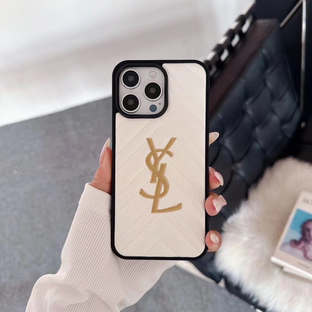 Luxury YSL Style Quilted PU Leather iPhone Case Black & White-49ff416e