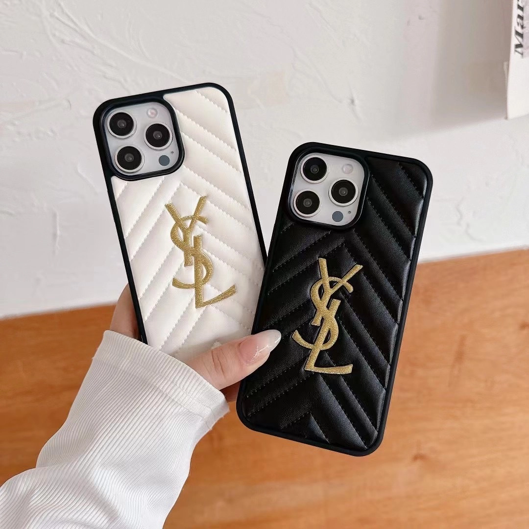 Luxury YSL Style Quilted PU Leather iPhone Case Black & White-d33e2f26