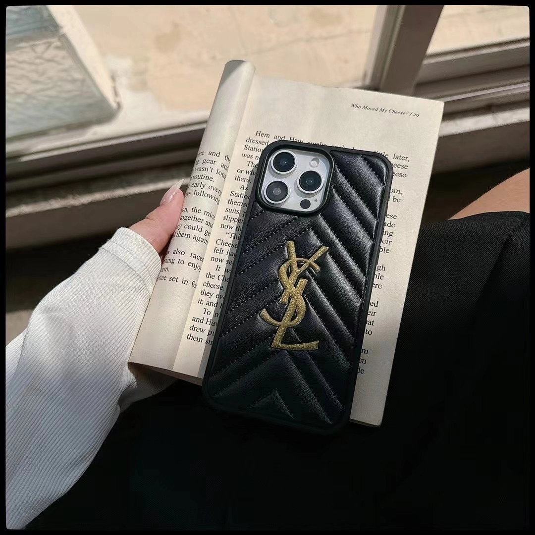 -Luxury YSL Style Quilted PU Leather iPhone Case Black & Whitee84fdb35