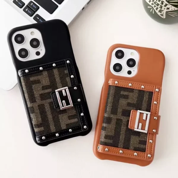 Fendi-Inspired Leather Wallet iPhone Case – Luxury Designer Protective Cover
